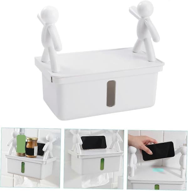Amosfun Väggmonterad Tissuehållare Box Förvaringsställ Papperslåda Skurk Vit Tissue Servettfodral
