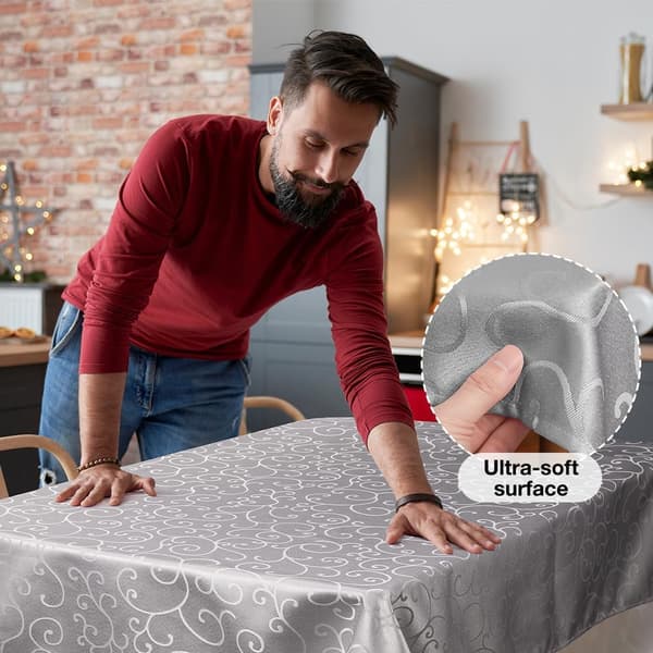 Rektangulær Vaskbar Duk, 140 * 180 cm Elegant Dekorativ Duk, Jacquardmønster, Vanntett og Vaskbar (Grå)