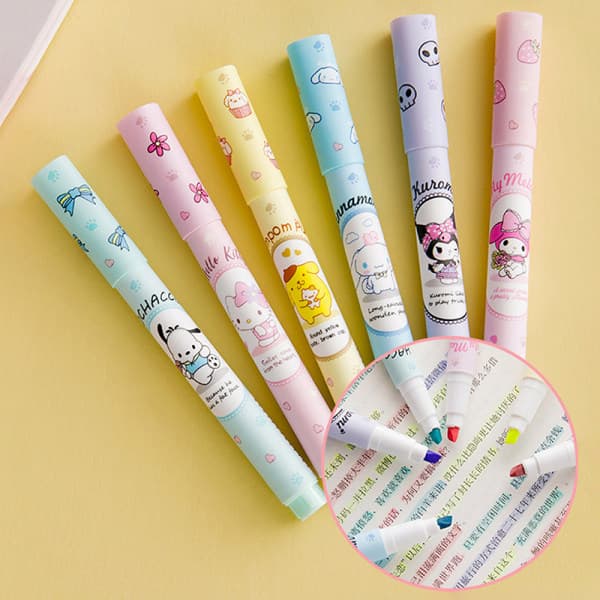 e Sanrio Highlighter 6-pakke med farvede kvalitetspenne