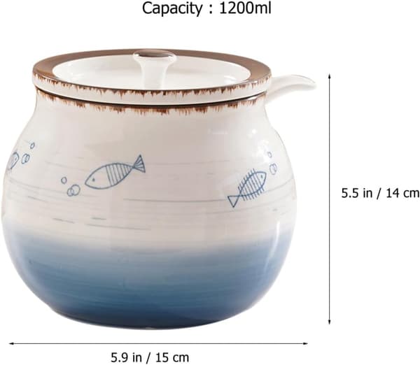 Oil Jar Storage Jar 1200 ml Ceramic Multifunctional Easy to Clean Lid Unique Design for Buffets and Parties