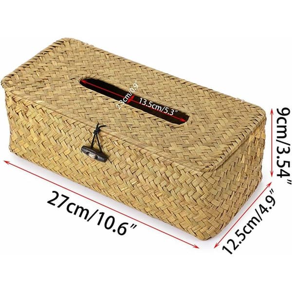 Rectangular Woven Rattan Napkin Box Dispenser, for Family, Office, Tablet (Natural) KLB