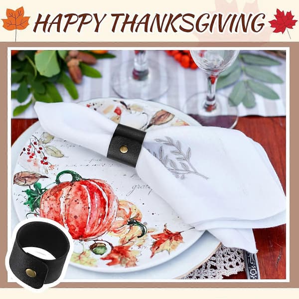 Rustic Napkin Rings for Thanksgiving, Handmade from Faux Leather