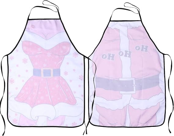 Rött julförkläde (2-pack), animerad tomtekock humoristisk