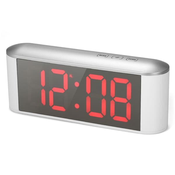 Bedroom Wall Clock, Large Display Digital Clock, 3 Brightness Levels, for Bedroom Decor - White Shell Red Word