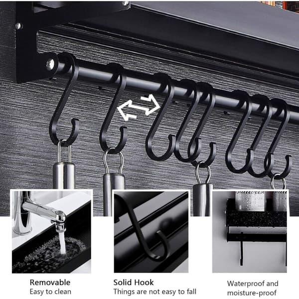 Spice Rack, Wall Mounted Kitchen Storage, No Drilling Required, Spice Holder with 8 Removable Hooks, Can Hold Spices, Hang Spatulas, Spoons