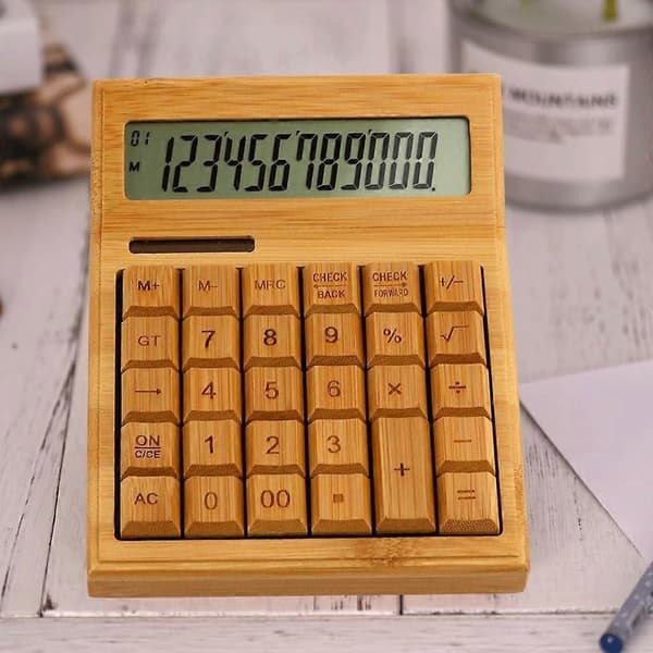 Bamboo Calculator Solar Powered Calculator Creative Computer with Voice Bamboo Calculator Bamboo Wood Wood -Yx