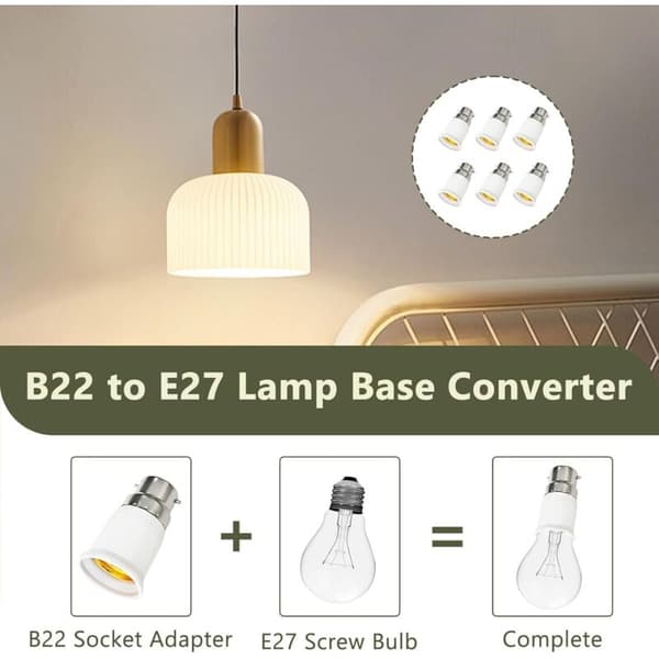 6-delt B22 til E27-adapter, bajonett til skrupære-adapter, B22 til E27 skrusokkelomformer, 0-250V, for LED, glødelampe