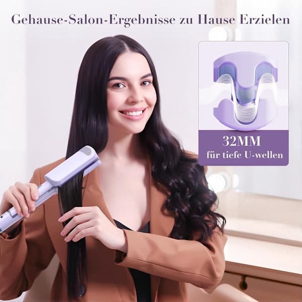 Deep Wave Curling Iron - Professional 32mm Thin Curling Iron, Adjustable Temperature (160°C-220°C) - Purple