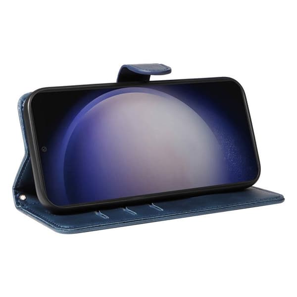 Til Samsung Galaxy S23FE 6.4 \" Klassisk Læderpungcover med Kortholder og Stativ, Stødsikkert, Blå[DB]