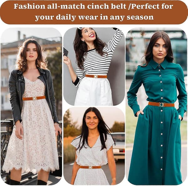Elastisk belte for kvinner, usynlige stretchbelter for damer med flatt gullfarget spenne, smalt midjebelte for jeans, bukser, kjoler