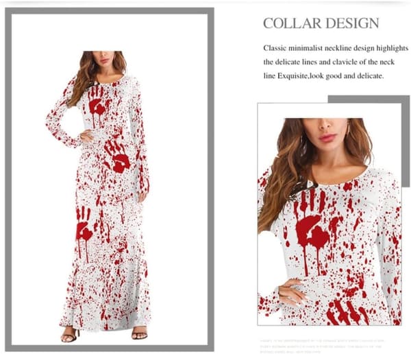 Kvinner Halloween Blodsøl O-hals Kjole Polyester Hvit L Xl