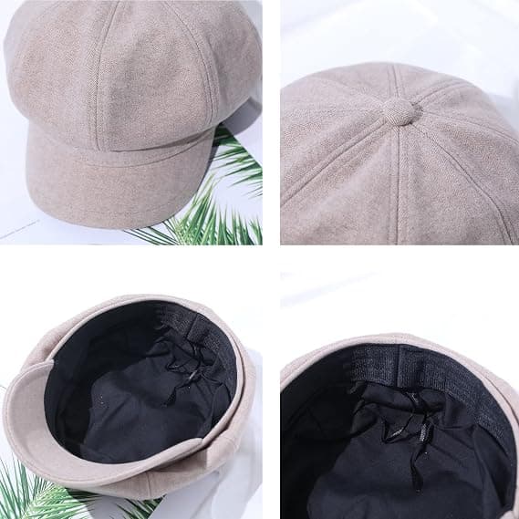 Baker Boy-luer for kvinner med brem, retro baker boy-hatt, justerbar caps for damer