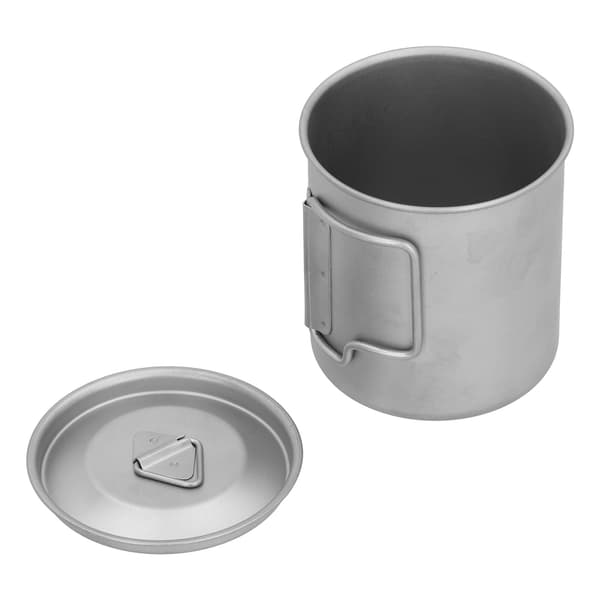 Outdoor Drinking Cup with Foldable Handle Titanium Mug with Lid for Camping Cooking 450ML