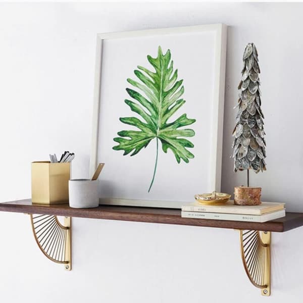 2 Gold Fan-Shaped Shelf Brackets, Wall Mounted Shelf Brackets, Metal Wall Mount for Restaurants, Floating Triangular Brackets