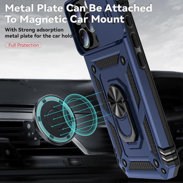 iPhone 16 Pro Max Case with Camera Protection and Kickstand, Military-Grade Shockproof, with Magnetic Car Mount, Blue
