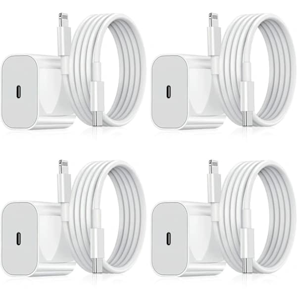 iPhone Oplader - Hurtigoplader - Adapter + Kabel 20W USB-C Hvid 4-pak iPhone