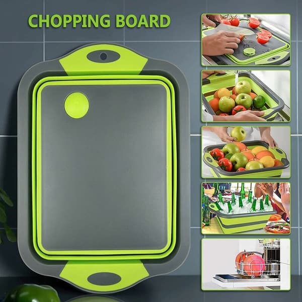 Cutting Boards, 4 in 1 Foldable Cutting Board with Dish Basin, Multifunctional Foldable Dish Basin (Green)