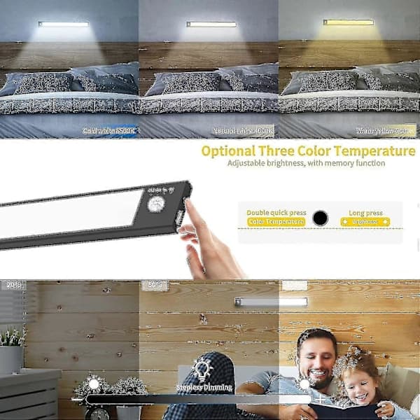 LED-garderobslampe med bevægelsessensor, 30 cm dæmpbar genopladelig LED-belysning under disk, magnetisk trådløs belysning under skab til kontor