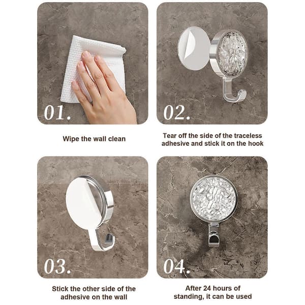 4pcs Waterproof Stainless Steel Bathroom Hooks with Strong Adhesion for Office Home Use Bathroom Storage Hooks [DB] Silver Silver