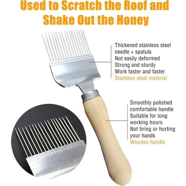 Honey Uncapping Fork, Stainless Steel Beekeeping Fork with Handle, Honeycomb Scraper for Honey Extraction, Perfect Hive Tool for Beekeepers