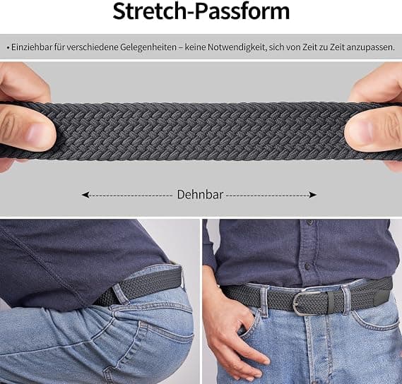 Herrebælte, elastisk flettet bælte unisex mænd kvinder flettet elastisk stretch vævet bælte 33mm(1,25 \")grå