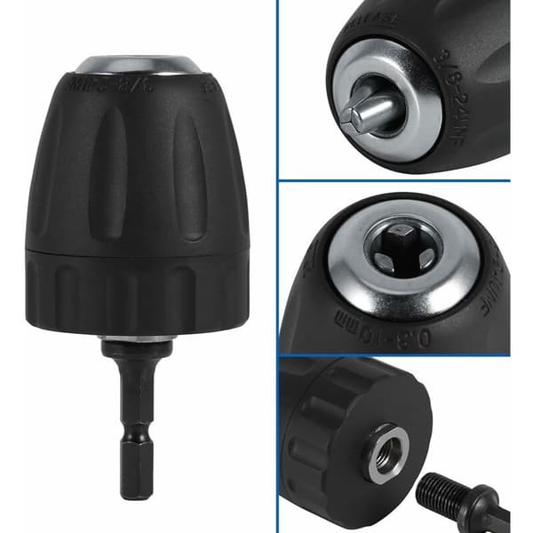 0,8-10 mm 3/8\"-24UNF Keyless Drill Chuck with 1/4\" Hex Shank Drill Attachment