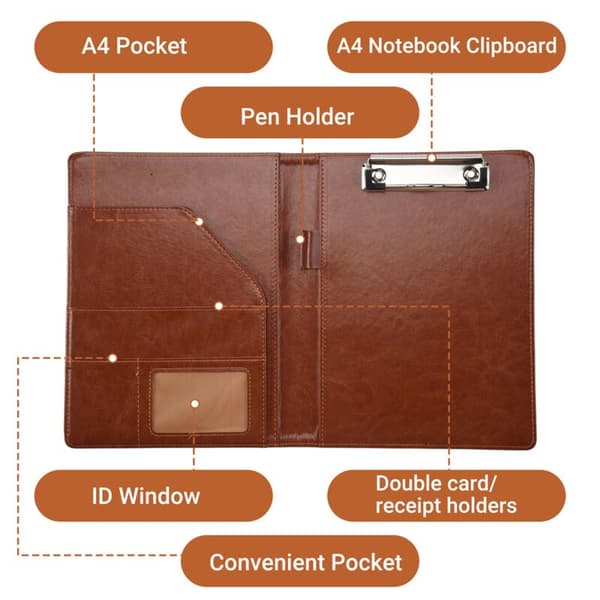 A5 Document Bag Folder File Clip Business Office Financial School Supplies (Brown)