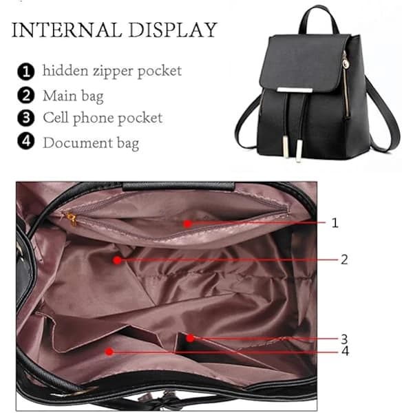 Women's Backpack, Small PU Leather Backpack, Mini Backpack, Trendy Backpack, Handbags, Stylish, Anti-theft, Waterproof, Casual Daypack for...