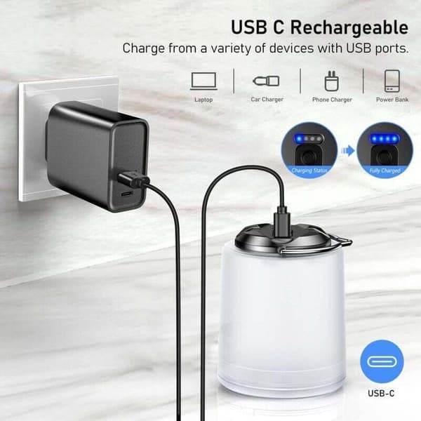 Rechargeable LED Camping Lantern, Warm White Light 3000K, Adjustable Brightness, 3 Modes, 10 Hours Battery Life, Waterproof and Portable