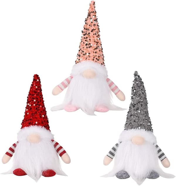 3-pack Jultomtar med Ljus, Handgjorda Tomtar med Glittrande Hattar (3-pack)