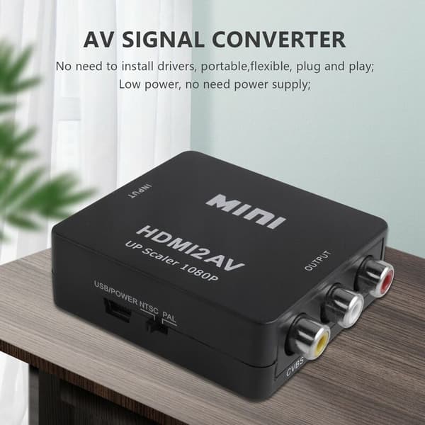 MINI til 3RCA CVBS Komposit Video AV Konverter Adapter TV PS3 VCR DVD Sort