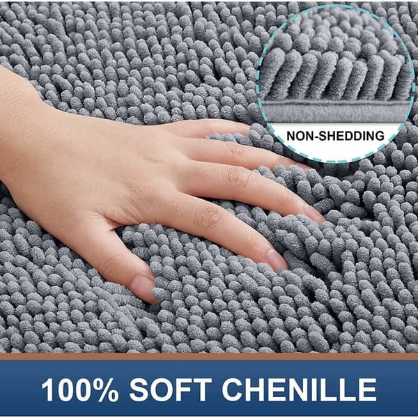 Anti-slip Bathroom Mat, Soft Chenille Microfiber Bath Mat, Absorbent Bathroom Rug, Machine Washable - 50 x 80 cm, Light Grey KLB