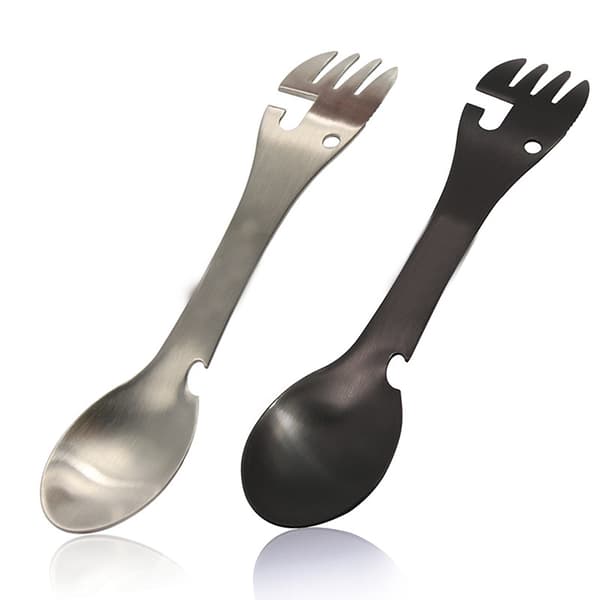 2 Stykker Multifunktionel Gaffel Ske i Rustfrit Stål, 5 i 1 Spork