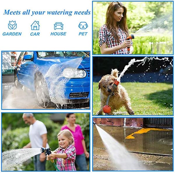 Flexible Garden Hose 100 ft, Expandable Water Hose Lightweight with 7-Function Sprayer, Expanding Magic Hose for Gardening (Blue)