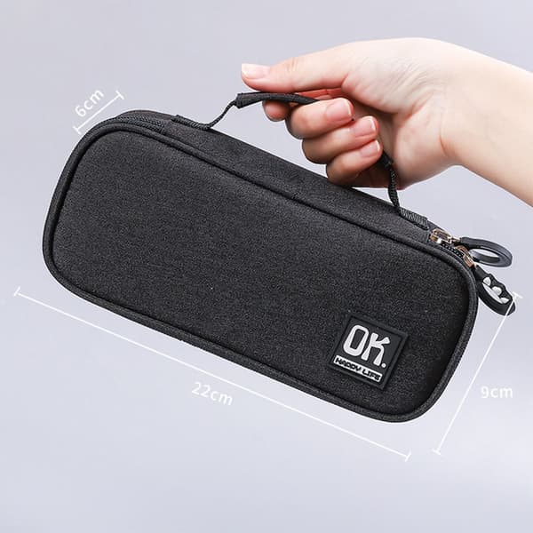 Portable Pencil Case with Zipper Compact Desk Bag Black