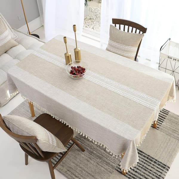 Rectangular Cotton Linen Tablecloth, Wrinkle Resistant, Reusable