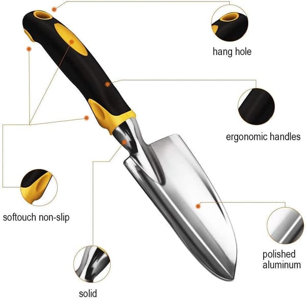 Pehmeäkumiset puutarhalapio ja käsilapio, ergonominen kahva