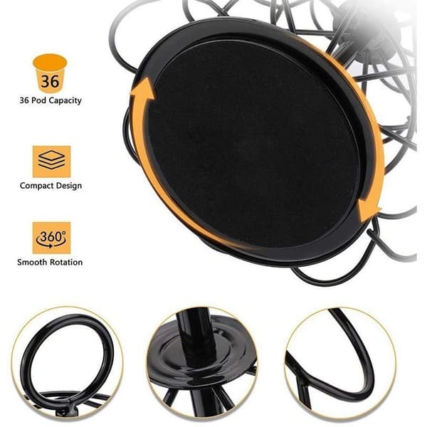 Kaffe Kapselholder Kapseldispenser Roterende Display Stativ til 36 Kapsler, Dolce Gusto Pod Holder Opbevaringsstativ, 360 Grader Roterbar, Sort, O