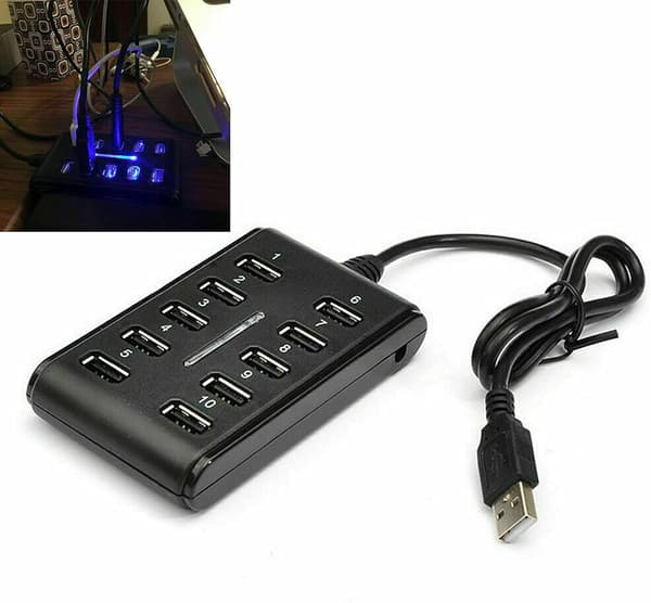 10-ports HUB - Slank højhastigheds USB 2.0 Multi-udvidelse - Plug and Play Kompatibel med PC Windows og Mac-computere - SORT