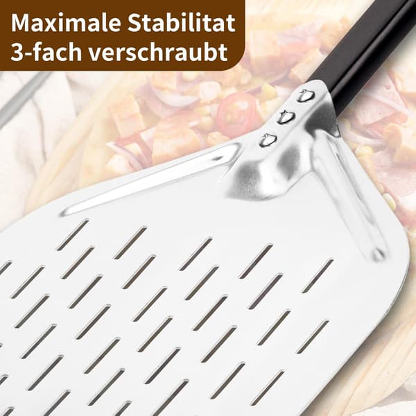 Pizzaspade 40 x 30 cm - Glir lett på pizzasteinen - Perforert pizzaspade med stor overflate og avtakbart håndtak