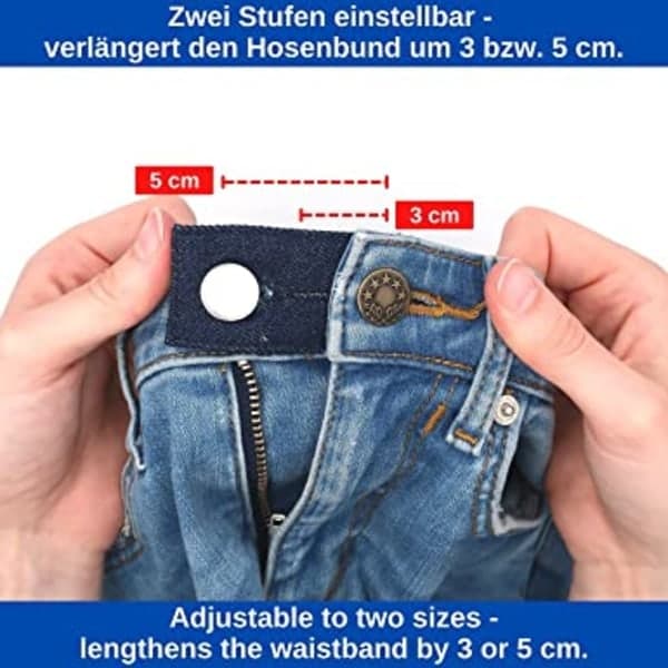 Belteforlenger for jeans og bukser, sett med 3, midjeutvidelse opptil 5 cm