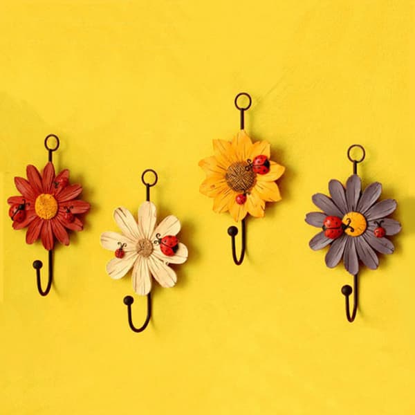 (Set med 4) Kreativa Daisy Resin Väggkrokar Väggmonterad Konstblomma