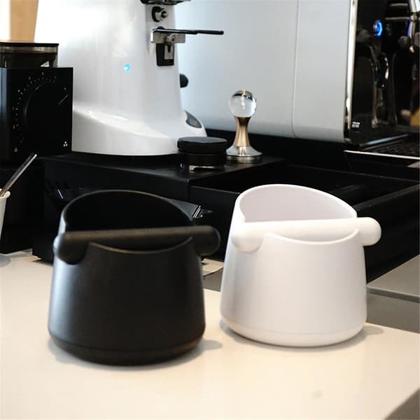 Coffee Knock Box with Rubber Knock Bar Large Espresso Grounds Container Non-Slip Coffee Waste Bin (White)