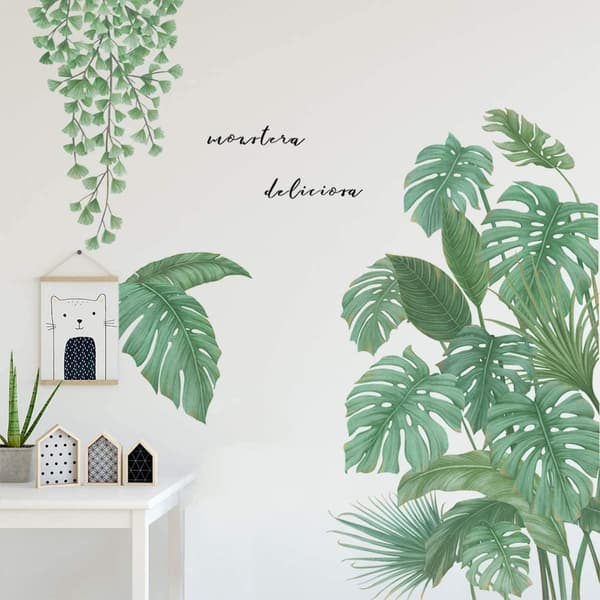 Jungle Leaf Wall Posters, Nature Palm Tree Leaf Wall Decal Splash Guard Silicone Drain Mat, Waterproof DIY Wall Decor for Kitchen