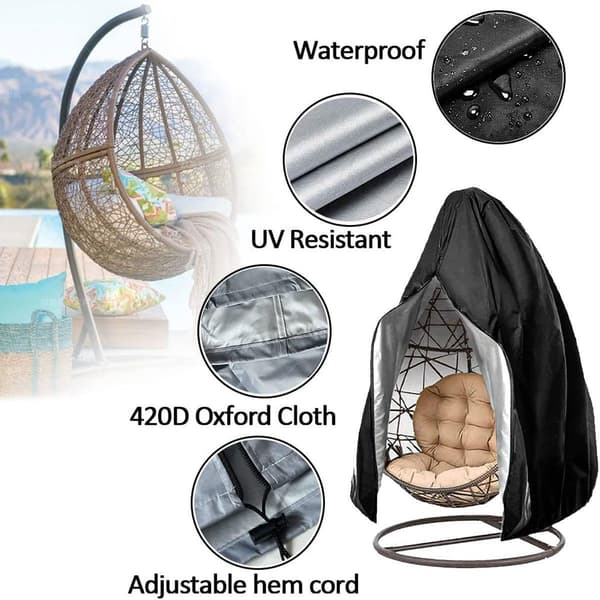 Egg Chair Cover 210D Hanging Chair Cover for Double Egg Swing Black