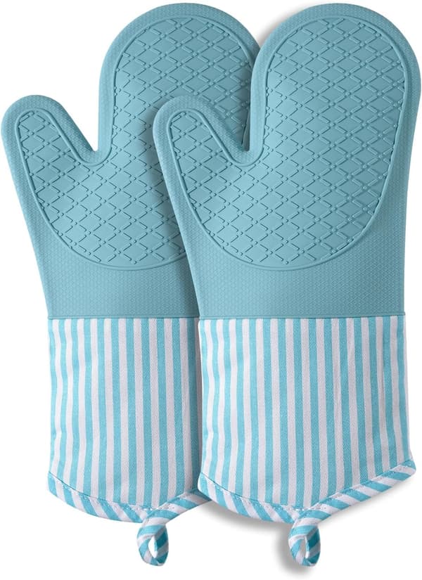 Set med 2 värmebeständiga ugnshandskar (silikon), blå