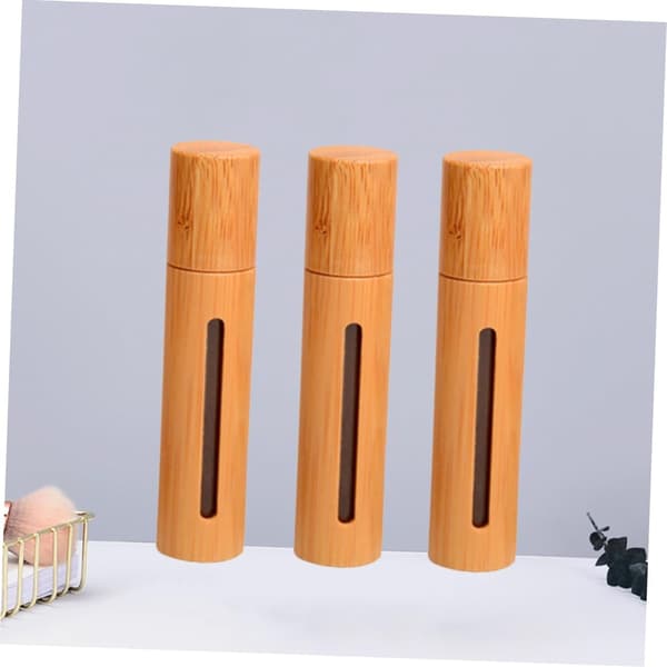 3-pack 10 ml påfyllningsbar parfymflaska med roll-on, bambulock, transparent fönster, tom flaska