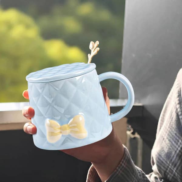 350 ml Porcelain Coffee Cup with Bow, Ceramic Mug with Bow and Handle, Cute Mug, Creativity