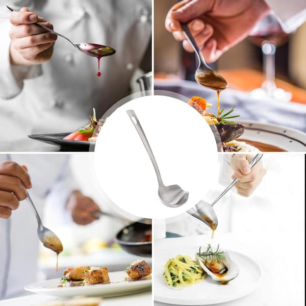 Stainless Steel Sauce Spoon with White Handle, Dishwasher Safe