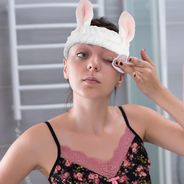 4 stk. hårbånd til ansigtet til vask og makeup, elastiske spa-hårbånd med hvide hjerter, brune gevir-mønstre, kaninøre-designs